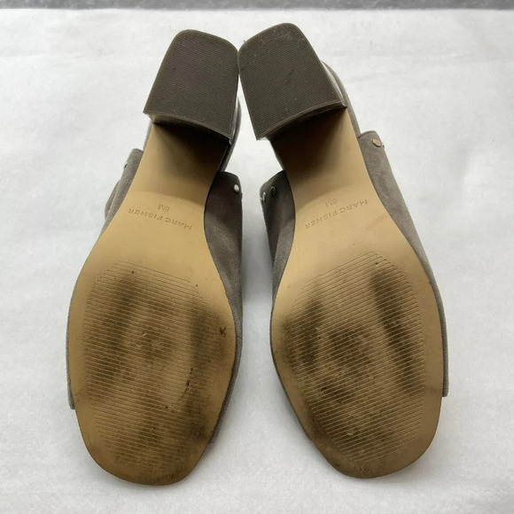 Marc Fisher Block Heel Women's Sz 8M Taupe Dalilah Studded Slip On Mule Open Toe - Picture 5 of 10